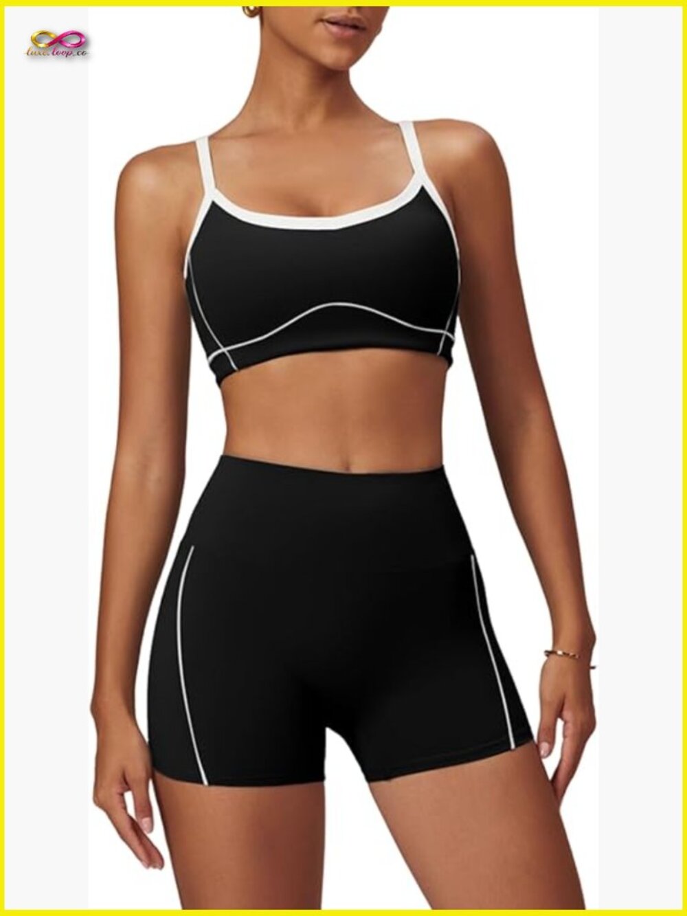 Two Piece Workout Sets Color Block Sports Bra Scrunch Butt Lifting Shorts Yoga